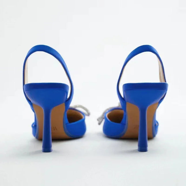 2025 Women's Blue Ankle Strap Pumps High Heels Party Dress Shoes with Bow