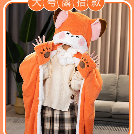 Anime Fox Cloak Fox Cape Cartoon Cloak Coral Fleece Keep Warm Air Blankets Cosplay Costumes Lovely Soft Birthday Valentine Gifts