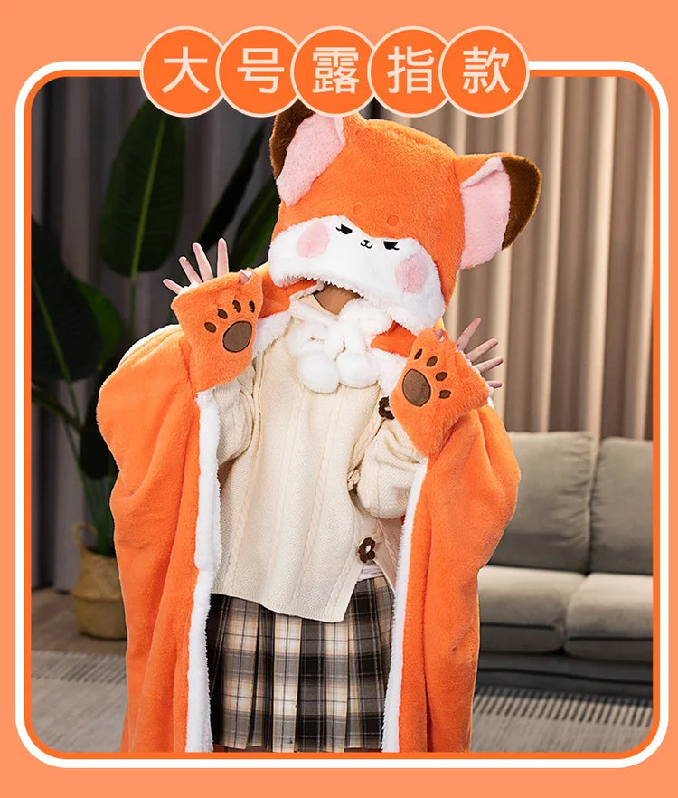 Anime Fox Cloak Fox Cape Cartoon Cloak Coral Fleece Keep Warm Air Blankets Cosplay Costumes Lovely Soft Birthday Valentine Gifts