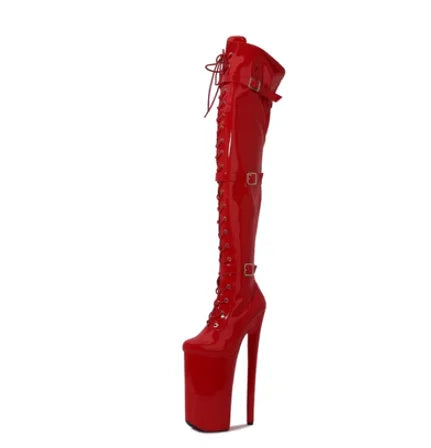 CACA 26cm Extreme High Heels Women Thigh High Boots,Fetish Platform Booties,Buckles Botas,Men Cosplay Shoes,Black,Red,Dropship