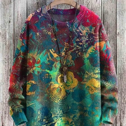 Cute Black Cat Graphic Retro Pattern 3D Printed Men's Knitted Pullover Winter Unisex Casual Warm Knit Pullover Sweater