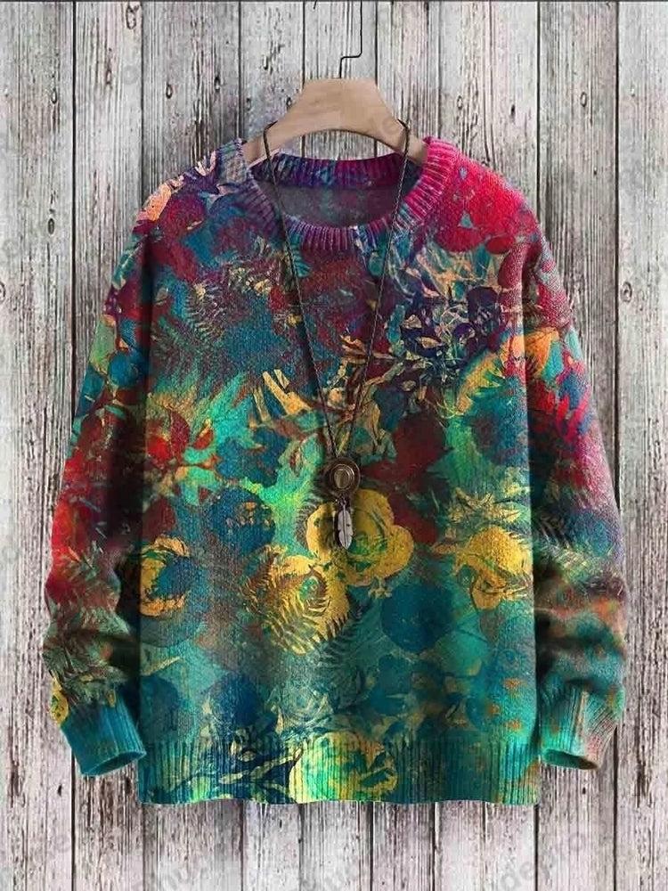 Cute Black Cat Graphic Retro Pattern 3D Printed Men's Knitted Pullover Winter Unisex Casual Warm Knit Pullover Sweater
