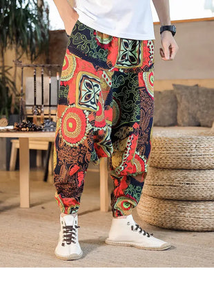 Pantaloni Harem da Uomo 2026 Stile Retrò con Stampa, Pantaloni Jogger Larghi e Comodi con Cavallo Ribassato, Stile Nepal Oversize, Pantaloni Casual da Uomo con Cavallo Ribassato