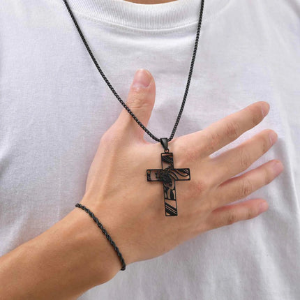 Vnox Set di 2 Pezzi Collana con Ciondolo e Bracciale da Uomo, Set di Gioielli in Acciaio Inossidabile Colore Nero Oro Argento, Regali di Gioielleria alla Moda platinumshop