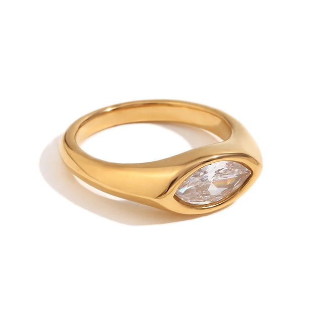 E.B.belle Horse Eye Zircon Seal Ring Colorful Hypoallergenic 316L Stainless Steel Decoration 18K Gold Plated Jewelry PlatiNum