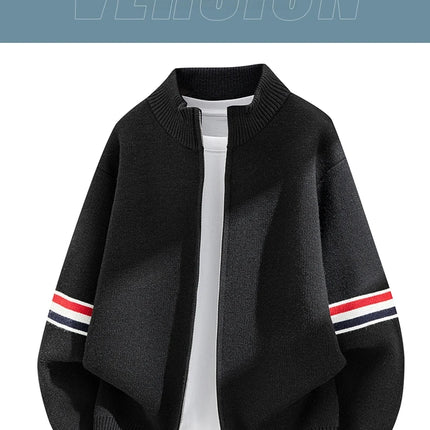 High End Men's Knitted Cardigan Autumn Winter Round Neck Zipper Casual Luxury Brand Classic Trendy Striped Korean Simple Sweater