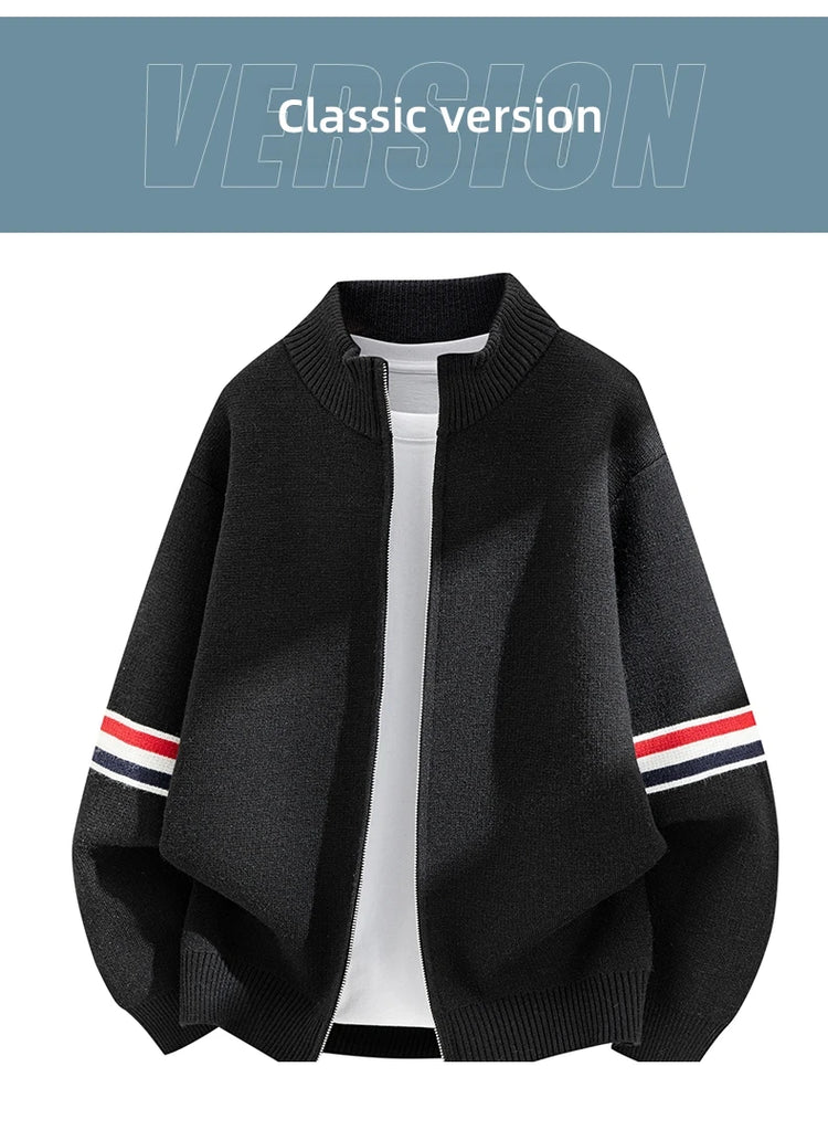 High End Men's Knitted Cardigan Autumn Winter Round Neck Zipper Casual Luxury Brand Classic Trendy Striped Korean Simple Sweater