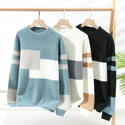 Autumn Winter New Men's Sweater Fashion Patchwork O-Neck Knit Pullovers Men Loose Casual Knitted Sweaters Hip Hop Streetwear Man