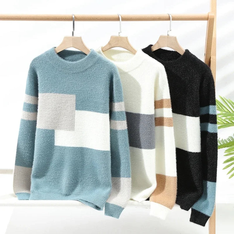 Autumn Winter New Men's Sweater Fashion Patchwork O-Neck Knit Pullovers Men Loose Casual Knitted Sweaters Hip Hop Streetwear Man