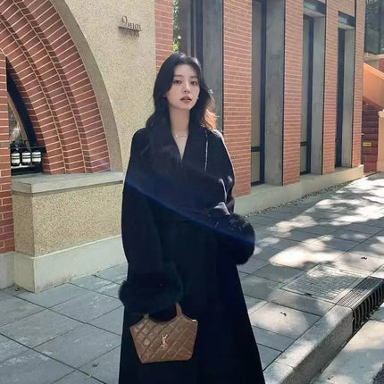 BJTZ Fox Fur Classic Long Double-Sided Pure Wool Coat For Women 2025 New Autumn Winter High-End Woolen Jacket