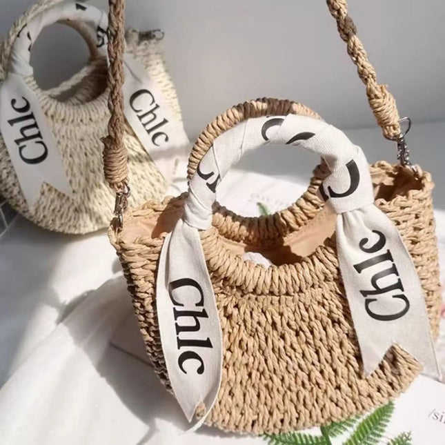 Woven Rattan Beach Bag, Women's Summer Bag, Shoulder Bag, Basket Bag, Single Shoulder Bag, Soft Polyester Material