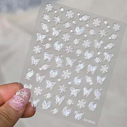 5D Hibiscus Flower Nail Embossed Sticker Acrylic Pink White Gold Petal Leaf Adhesive Decal Butterfly Dragon Floral Elegant Decor