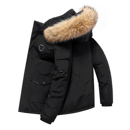 Men Hooded Fur Collar Down Coats Puffer Jackets Winter Casual Duck Down Coats Quality Male Outdoor Windproof Winter Warm Parkas
