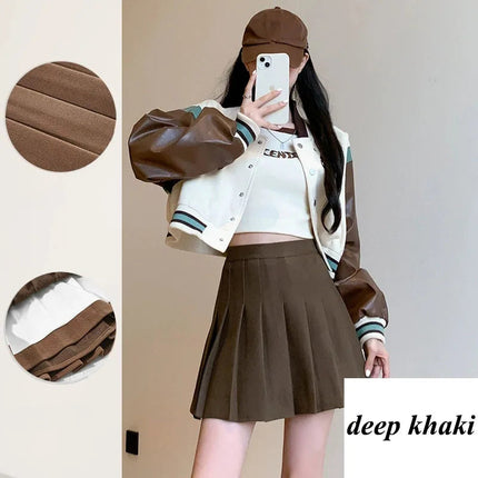 Autumn Winter Woolen Pleated Skirts Women New Korean High Waist Slimming Mini Skirt Ladies Preppy Style Side Zipper A-Line Skirt PlatiNum