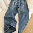Jeans in denim a vita alta a gamba larga stile street americano con ricamo a stella, nuovo design da donna, pantaloni lunghi dritti e larghi