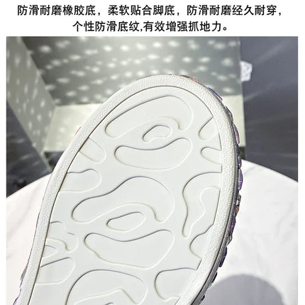 2025 Autumn Leather Women Shoes New Style Fashion Platform Shoes Ins Platforms Sneakers Tide Shine Bling Rhinestone Shoes