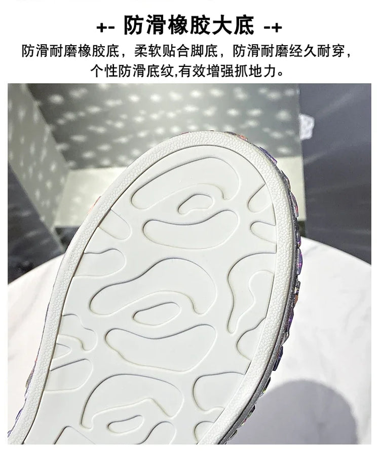 2025 Autumn Leather Women Shoes New Style Fashion Platform Shoes Ins Platforms Sneakers Tide Shine Bling Rhinestone Shoes