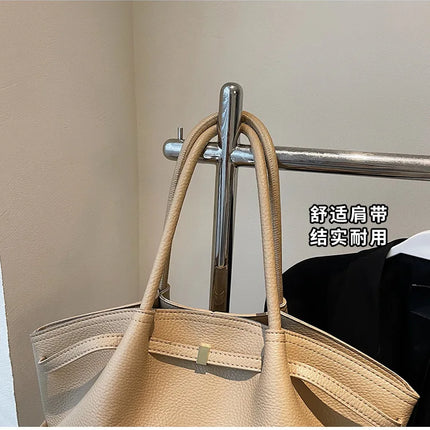 Nuove Borse a Spalla di Lusso 2026 con Motivo Lychee, in Pelle PU Tinta Unita, Borse da Donna di Grande Capacità, Borsa Tote da Viaggio