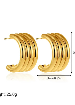 Orecchini a Perno Geometrici a Forma di C Multistrato Placcati in Oro 18K, Antiruggine, in Acciaio Inossidabile per Donne platinumshop