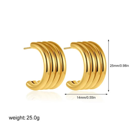 Orecchini a Perno Geometrici a Forma di C Multistrato Placcati in Oro 18K, Antiruggine, in Acciaio Inossidabile per Donne platinumshop