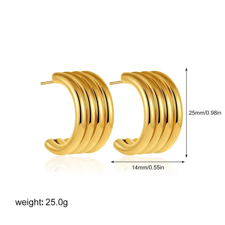 Orecchini a Perno Geometrici a Forma di C Multistrato Placcati in Oro 18K, Antiruggine, in Acciaio Inossidabile per Donne platinumshop