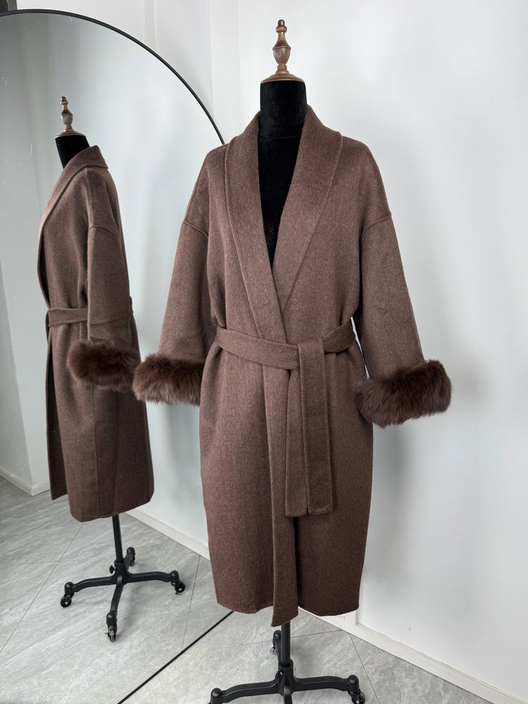 TARUXY Fox Fur Woolen Long Coats Women's Office Lady Removable Elegant Coat Double-sided Wool Overcoat 2025 New Cardigan Jacket