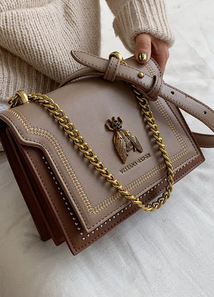 CGCBAG Luxury Brand Women Handbag 2024 New Retro Bee Female Shoulder Bag Simple High Quality Leather Designer Crossbody Bags PlatiNum