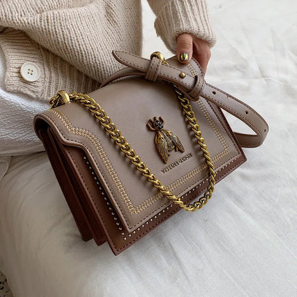 CGCBAG Luxury Brand Women Handbag 2024 New Retro Bee Female Shoulder Bag Simple High Quality Leather Designer Crossbody Bags PlatiNum