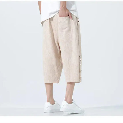 Pantaloncini da uomo Harajuku Kimono retrò Pantaloni da spiaggia comodi e traspiranti Pantaloni casual Harun larghi in cotone stile giapponese da uomo