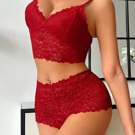 Winter Unlined Lace Women's Underwear Set Hollow-Out Wireless Sexy Bras Breathable Panties Lingerie