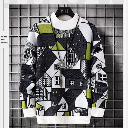 Men's wool pullovers 2025 men winter korean style grid pattern warm Sweaters O-neck men sweaters autumn men size M-3XL