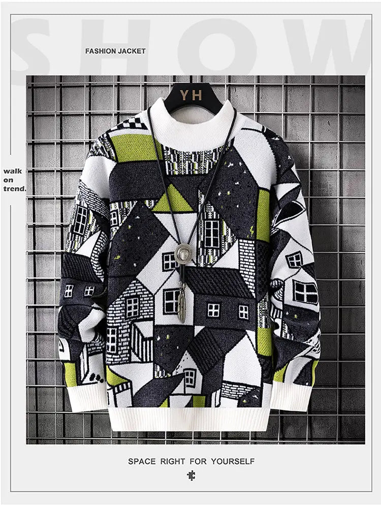 Men's wool pullovers 2025 men winter korean style grid pattern warm Sweaters O-neck men sweaters autumn men size M-3XL