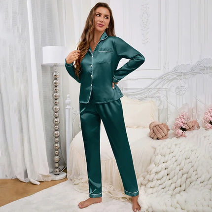 Pigiama da donna Completo da notte Completo da pigiama Pj Set Top a maniche lunghe in raso con pantaloni Pigiama da 2 pezzi Pigiama da donna