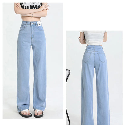 Nuova estate morbida Lyocell Jeans donna blu kaki bianco vita alta dritto sottile gamba larga pantaloni in denim Y2k abbigliamento femminile allentato 2XL