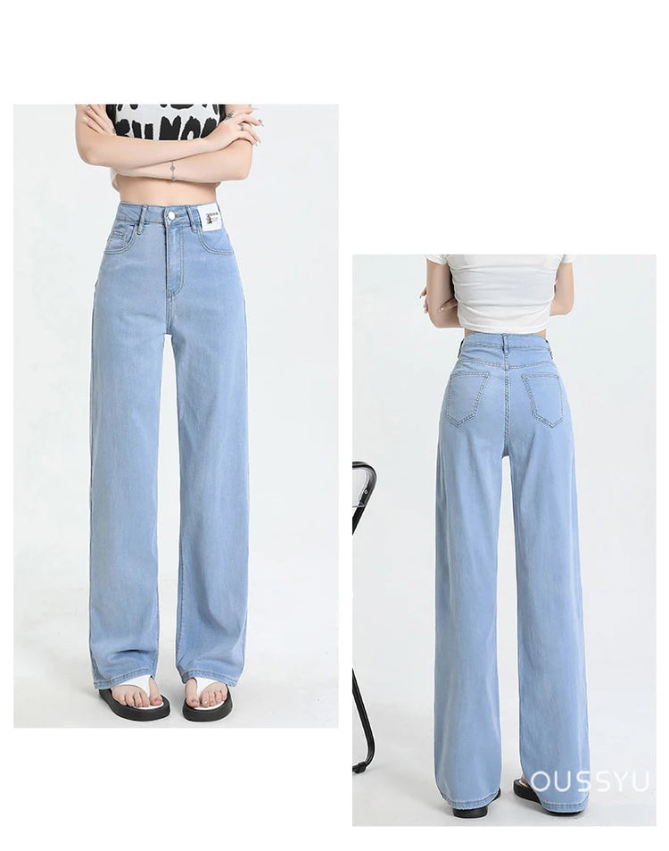 Nuova estate morbida Lyocell Jeans donna blu kaki bianco vita alta dritto sottile gamba larga pantaloni in denim Y2k abbigliamento femminile allentato 2XL