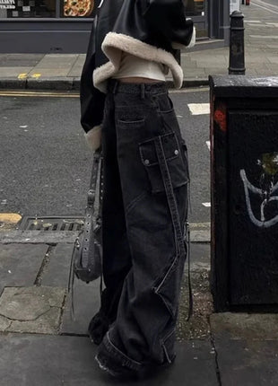 2024 stile punk Y2K streetwear lavato nero baggy cargo jeans pantaloni per le donne abiti firmati pa