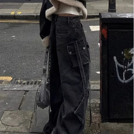 2024 stile punk Y2K streetwear lavato nero baggy cargo jeans pantaloni per le donne abiti firmati pantaloni da donna a gamba larga Ropa Mujer