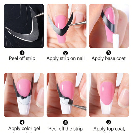 1pc 6 Style Hollow out French Manicure Nail Art Stickers, V-Shaped Strip-Type Simple Design Self-Adhesive Nail Tips Guides Frenc