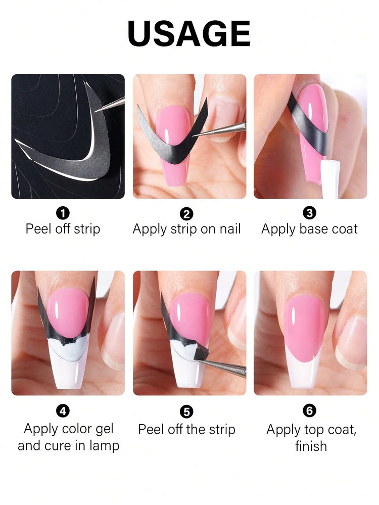 1pc 6 Style Hollow out French Manicure Nail Art Stickers, V-Shaped Strip-Type Simple Design Self-Adhesive Nail Tips Guides Frenc