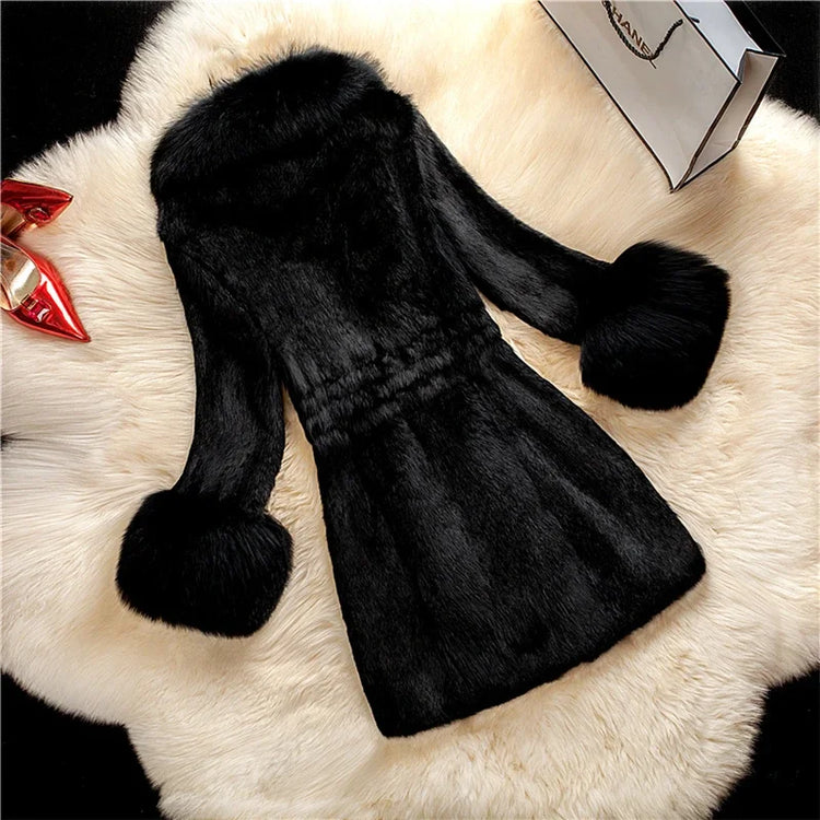 Winter 2025 Faux Fur Coat Women Thick Outwear Female Long Fake Fox Fur Thick Long Sleeve Jacket  Ladies Slim  Warm Faux Fur Coat