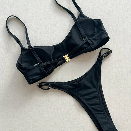 Anello in metallo Mini Micro perizoma Bikini Donna Costumi da bagno Costume da bagno femminile Bikini a due pezzi Costume da bagno imbottito Costume da bagno V7513 platinumshop