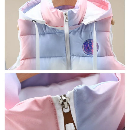 #3622 Tie Dye Hooded Sleeveless Jacket Women Zipper Sim Fit Warm Vest Waistcoat Female Outerwear Veste Unisex Autumn Winter 2024