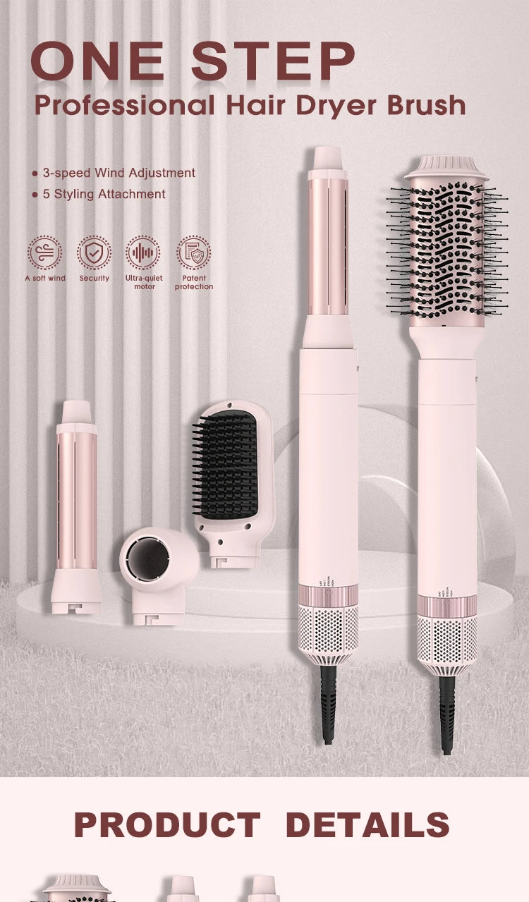 5in1 Hair Dryer Brush Curling Iron Hair Dryer Detachable Auto Wrap Curlers Fast Drying Electric Styling Hair Blower Brush