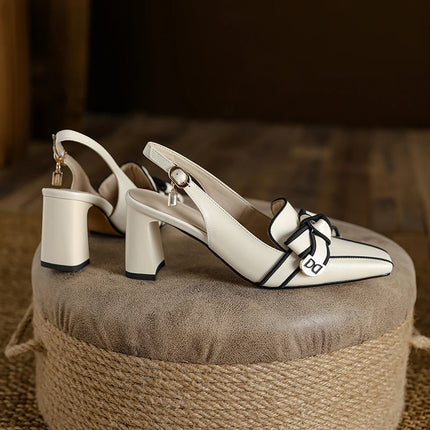 【JOCHEBED HU】2026 New Summer Retro Women's High Heels Thick Heel Square Toe Back Empty Shoes Trend 33-46