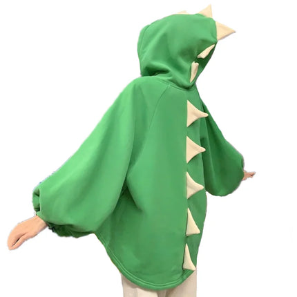 Autumn Women Cartoon Dinosaur Horn Cap Hoodies Harajuku Sweatshirts Cute Front Short Back Long Halloween Dragon Shape Pullovers