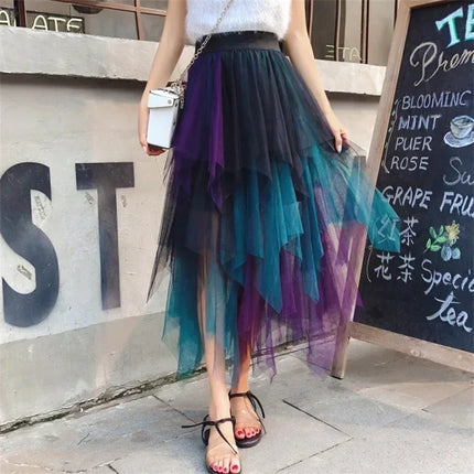 Tutu estivo gonna donna Harajuku Casual Tulle Bottom Jupe Femme Faldas moda vita alta Midi Mesh gonne abbigliamento donna Saia