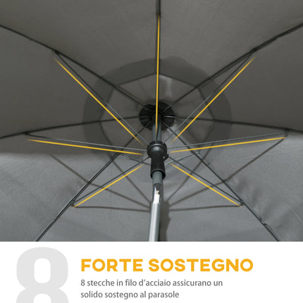 Outsunny Ombrellone da Spiaggia Ø1.8x2 m con Tettuccio Reclinabile a 45°, Ombrellone da Mare con 8 Stecche e Design a 2 Sezioni in Acciaio e Poliestere 160g/㎡, UV50+