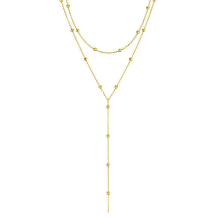 LATS Gold Color Double Layered Long Tassel Chain Necklaces for Women Simple Metal Geometric Bead Choker Necklace Fashion Jewelry PlatiNum