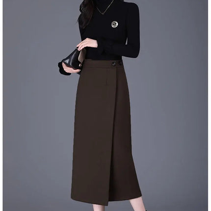 Women's Woolen Autumn and Winter New Style Elegant One-piece Unique and Stylish Straight Tube Slit Hugging Skirt PlatiNum
