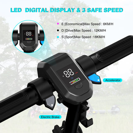 Monopattino elettrico pieghevole RCB R12 Pro W per bambini, autonomia 18 km/h, autonomia 15 km, schermo LED, luce RGB, per bambini dai 6 ai 12 anni